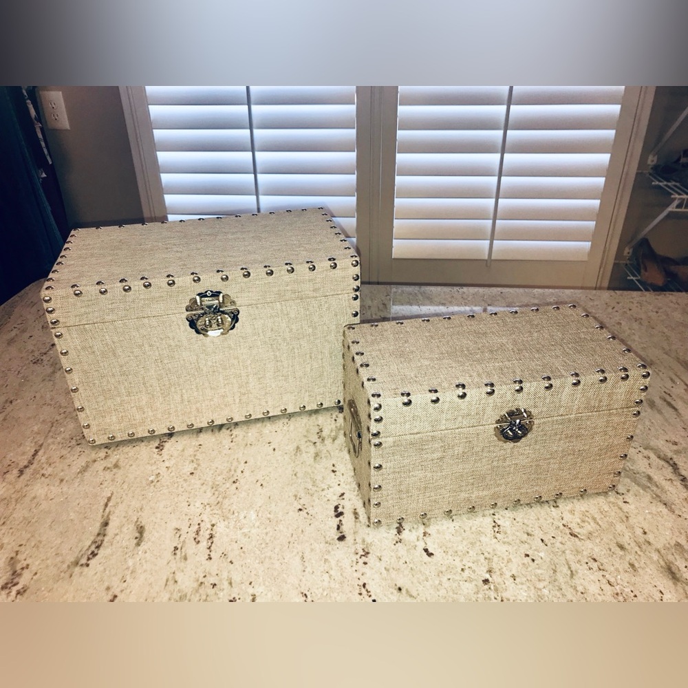 Set of Two Decorative Linen Covered Storage Trunks - Picture 12 of 16